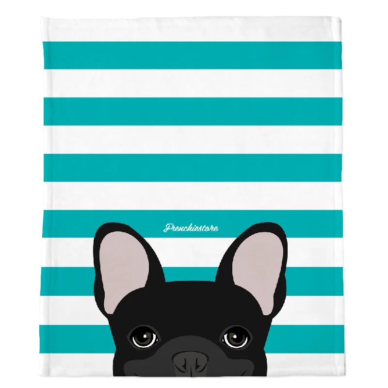 pet hair vacuum for couch-Black French Bulldog on Teal Stripes | Frenchie Blanket