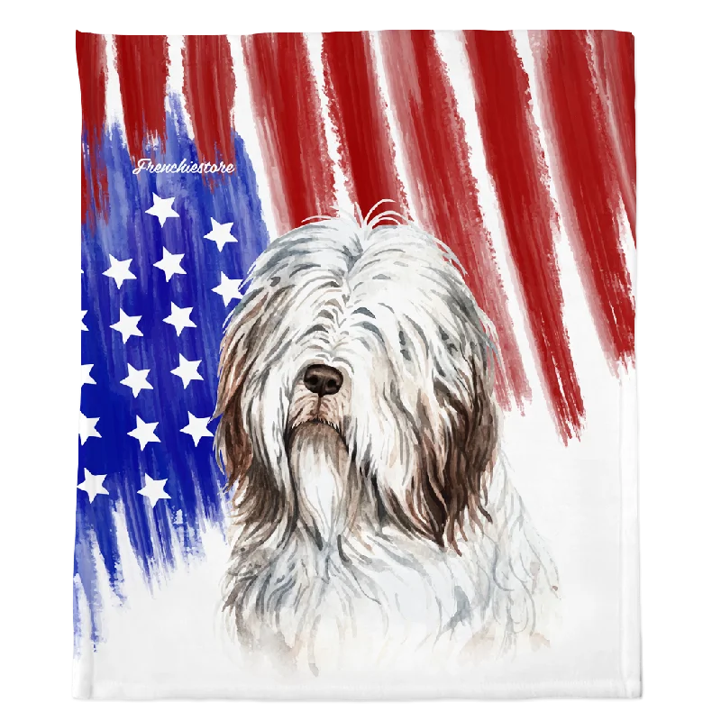 dog cooling vest for summer heat-Patriotic Bearded Collie Blanket | American dog in Watercolors