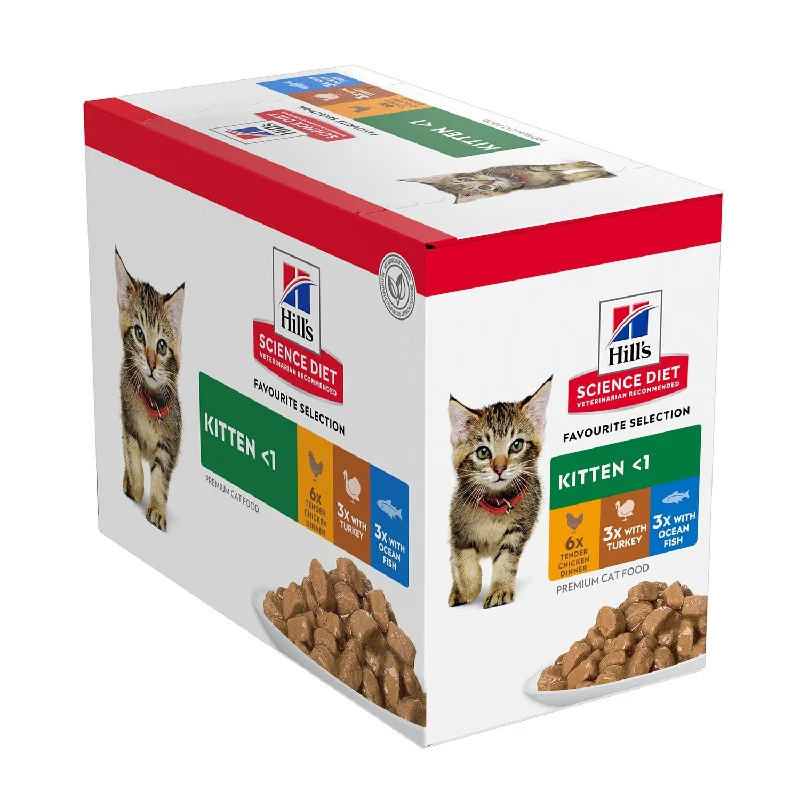 dog winter coat with fleece lining-Hills Science Diet Kitten Variety Pack Wet Cat Food Pouches 12x85g