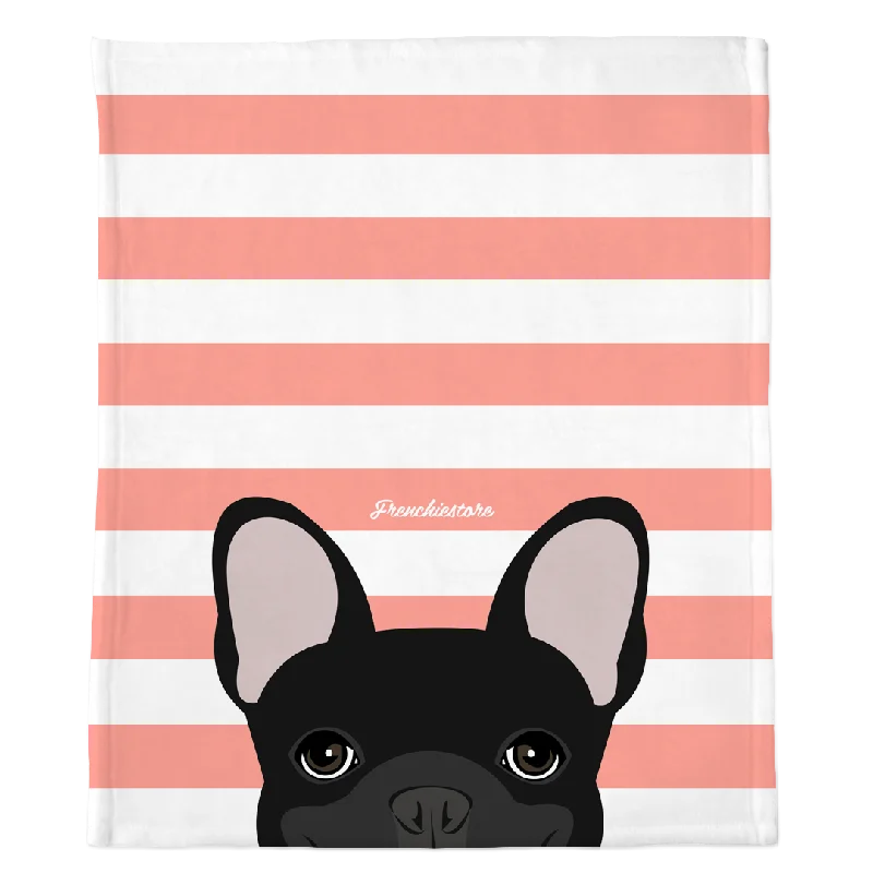 interactive laser toy for cats-Black French Bulldog on Peach Stripes | Frenchie Blanket