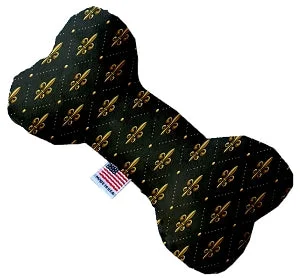 pet nail grinder quiet-Black and Gold Fleur de Lis Canvas Squeaker Bone Dog Toy