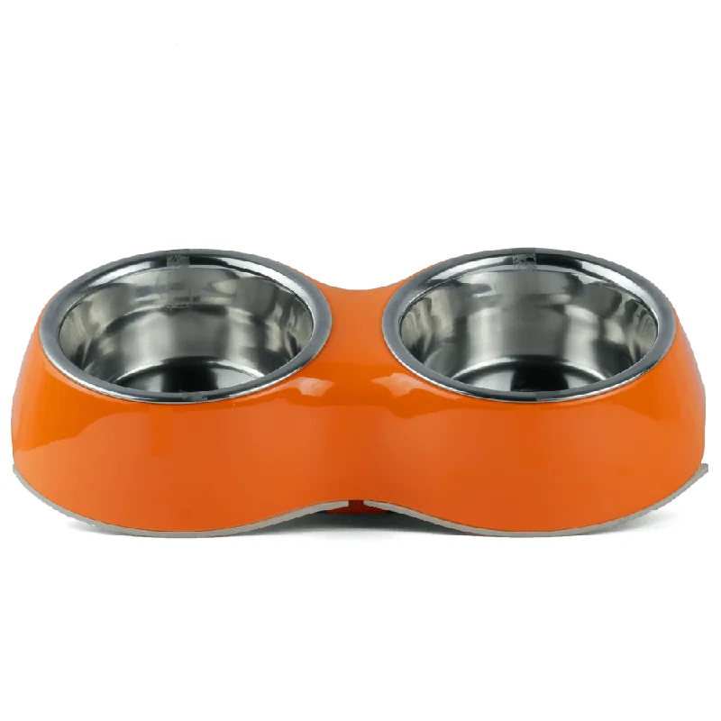 flea and tick prevention for cats-Basil Double Melamine Bowl Dinner Set for Dogs and Cats (Orange)