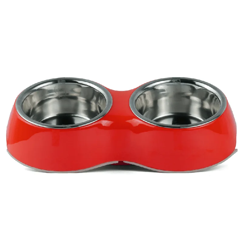 dog car ramp for senior dogs-Basil Double Melamine Bowl Dinner Set for Dogs and Cats (Red)