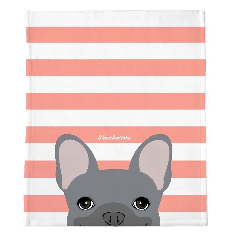 chew-proof rabbit water bottle-Blue French Bulldog on Peach Stripes | Frenchie Blanket