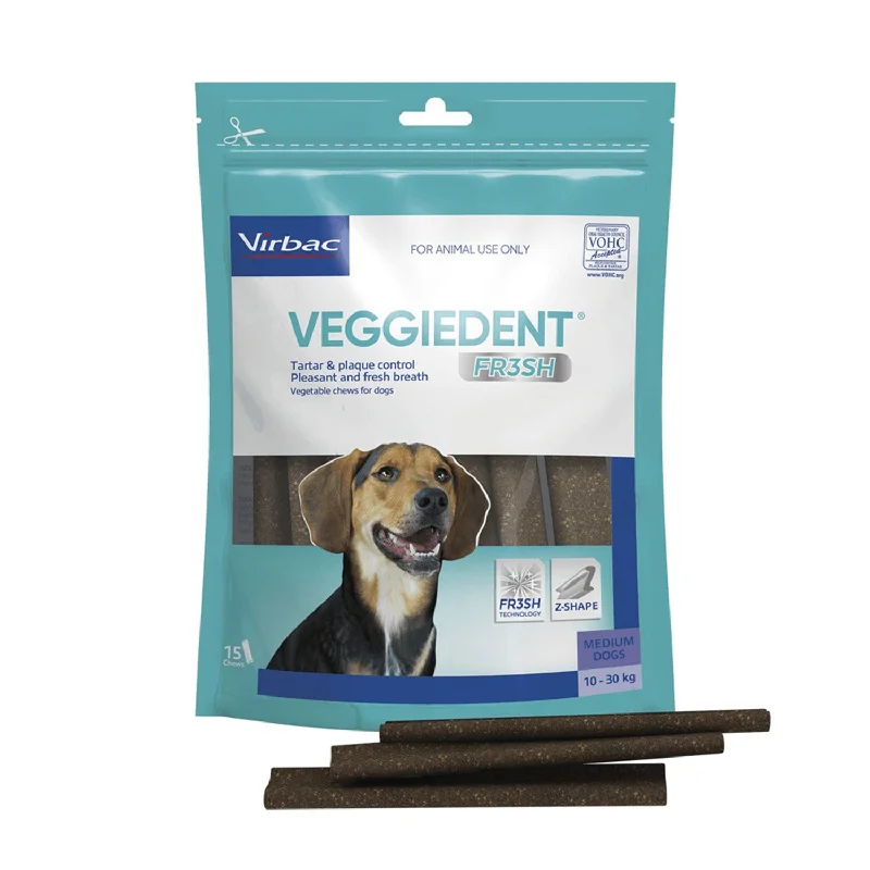 pet carrier backpack for hiking-Virbac Veggiedent Fr3sh Chews Dental Dog Treat Medium 15pk