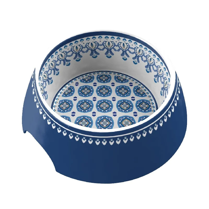 dog house heater for winter-Moroccan style medium dog bowl - Indigo