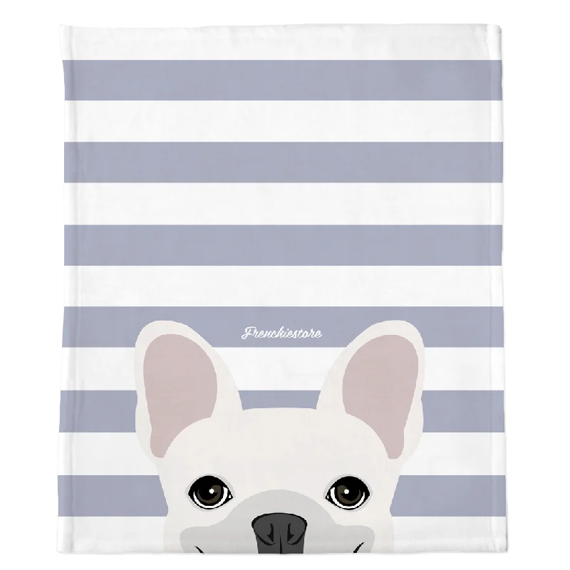 pet carrier airline approved-White French Bulldog on Silver Stripes | Frenchie Blanket