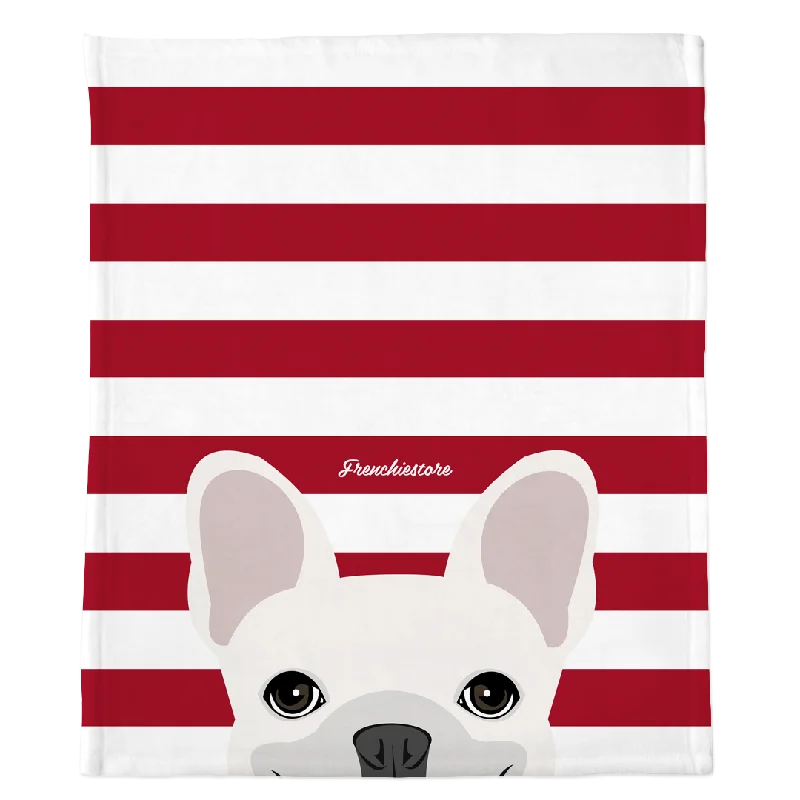 organic dog treats grain-free-White French Bulldog on Red Stripes | Frenchie Blanket