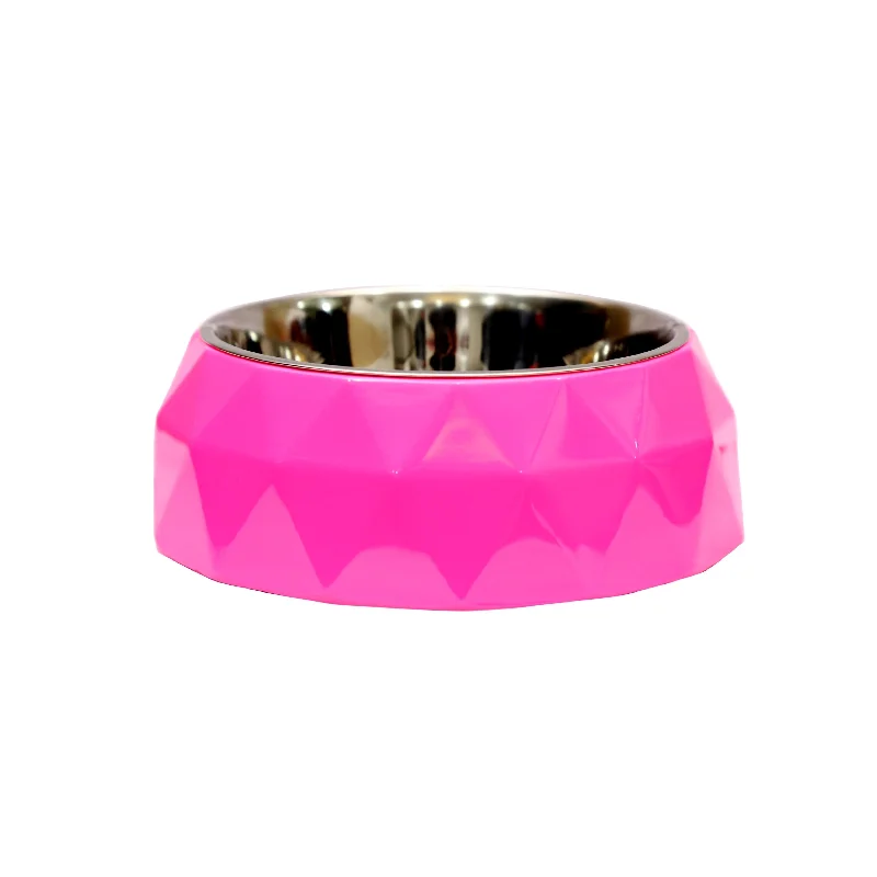 LED dog collar for night walks-Melamine Diamond Bowl - Pink