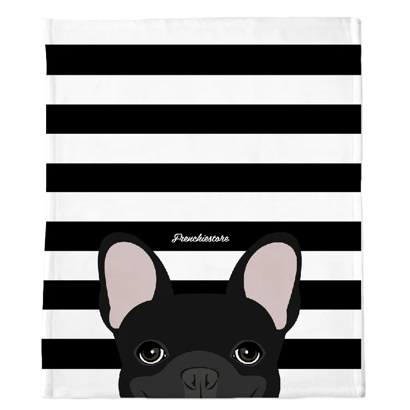 pet odor eliminator spray-Black French Bulldog on Black Stripes | Frenchie Blanket