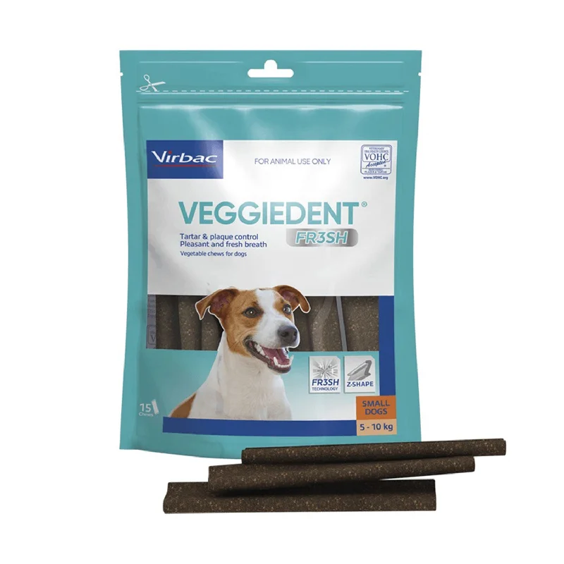 calming dog bed for anxiety-Virbac Veggiedent Fr3sh Chews Dental Dog Treat Small 15pk