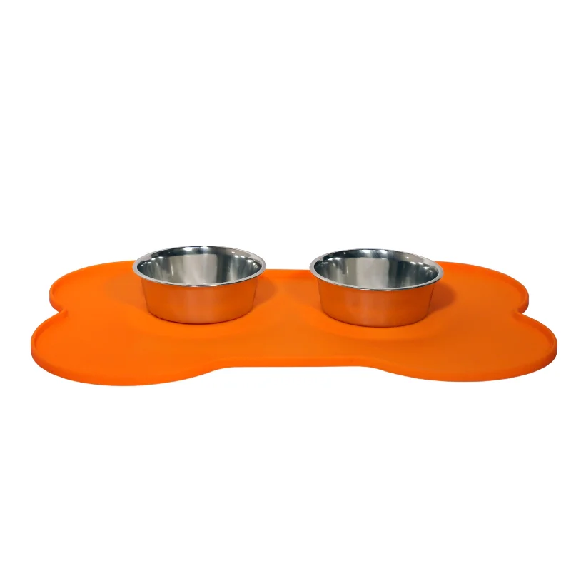 calming dog bed for anxiety-Bone Shape Silicon Rubber Mat- Orange