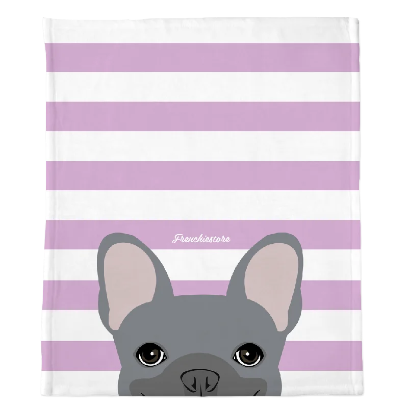 small pet travel cage portable-Blue French Bulldog on Lavender Stripes | Frenchie Blanket