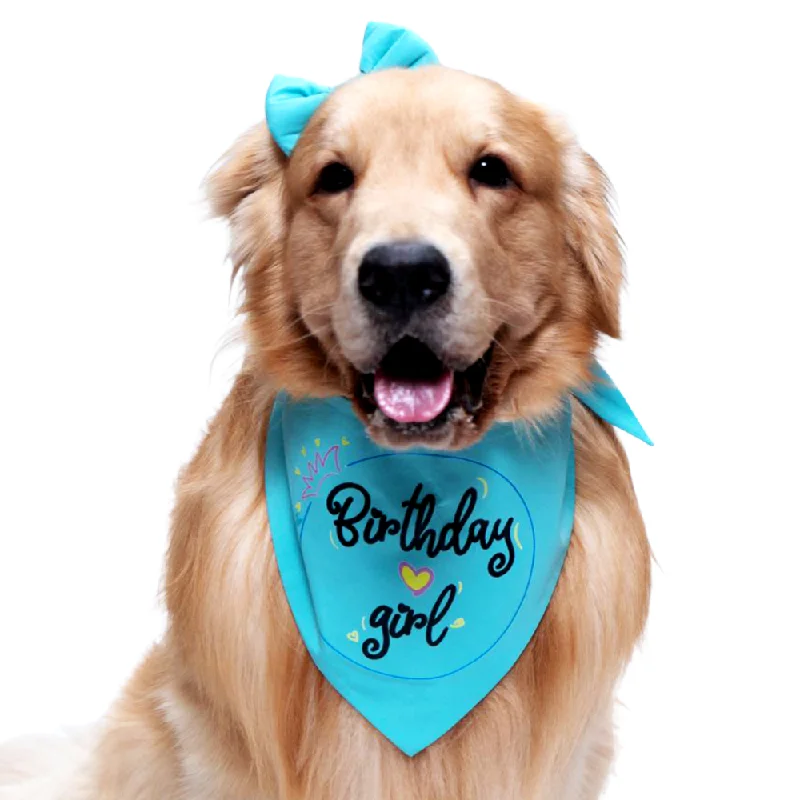 puppy playpen indoor foldable-Dogobow Birthday Girl Scarf for Dogs (Teal blue) (Get a Bow Free)