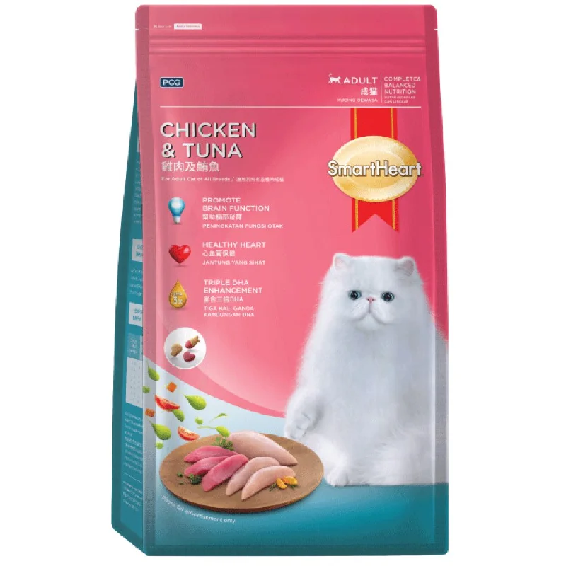 cat toy with motion sensor-Smartheart Chicken & Tuna Adult Dry Cat Food