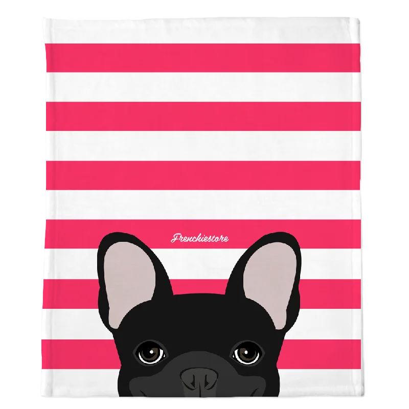 pet carrier backpack for hiking-Black French Bulldog on Hot Pink Stripes | Frenchie Blanket