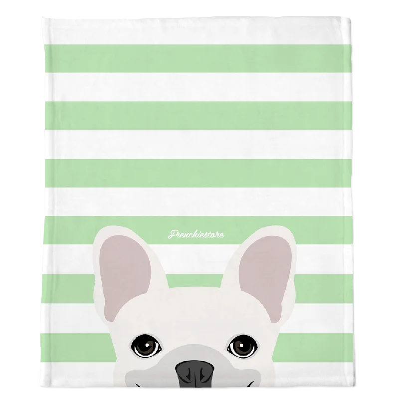 flea and tick prevention for cats-White French Bulldog on Mint Stripes | Frenchie Blanket