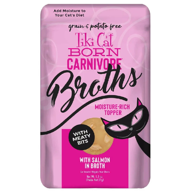 organic dog treats grain-free-Tiki Cat Born Carnivore Broths Salmon in Broth Wet Cat Food (1.3 oz x 12 pouches)