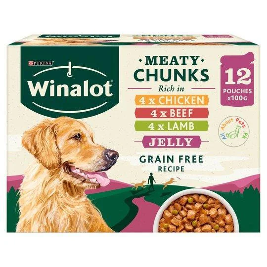 dog backpack carrier for hiking-Purina Winalot Meaty Chunks In Jelly Dog Food 100g