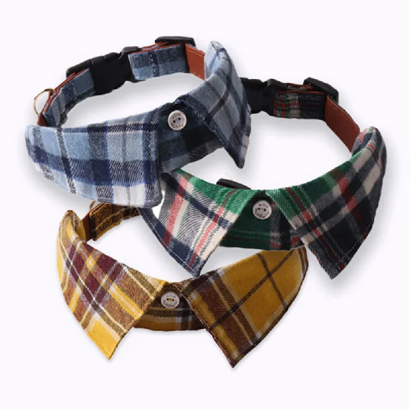 dog winter coat with fleece lining-Gentleman's Plaid Handmade Adjustable Dog Collar