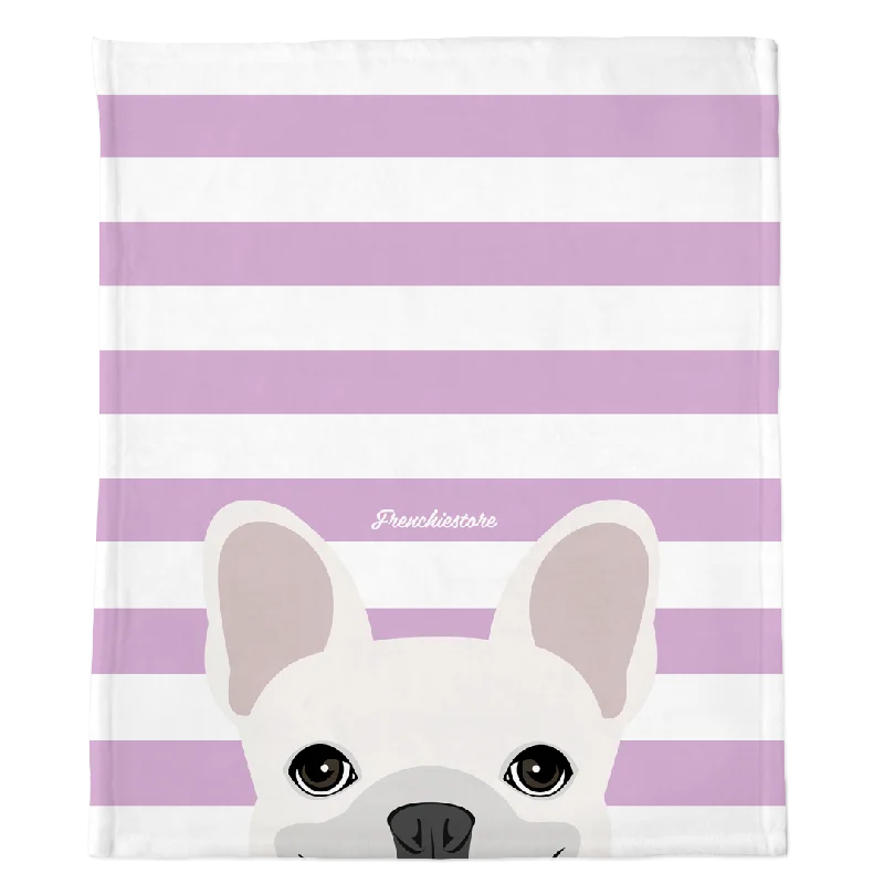 cat tunnel play toy collapsible-White French Bulldog on Lavender Stripes | Frenchie Blanket