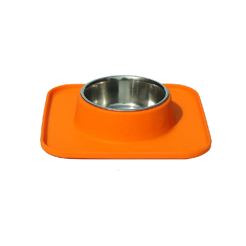 cat ear cleaner gentle solution-Square Silicon with Stainless Steel Pet Bowl-Orange