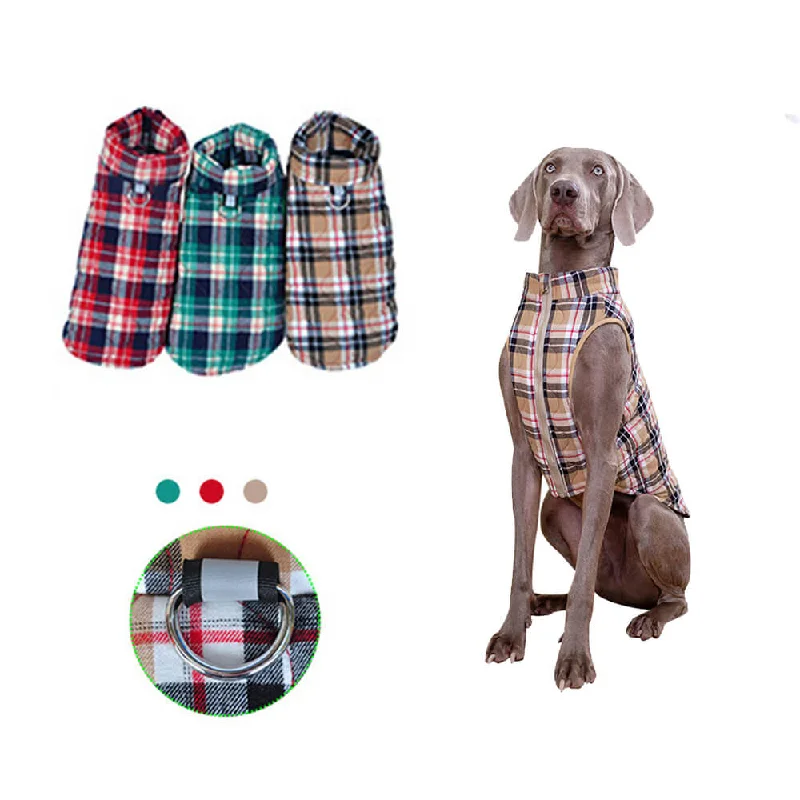 eco-friendly cat litter biodegradable-British Style Plaid Dog Vest Padded Jacket with D-Ring