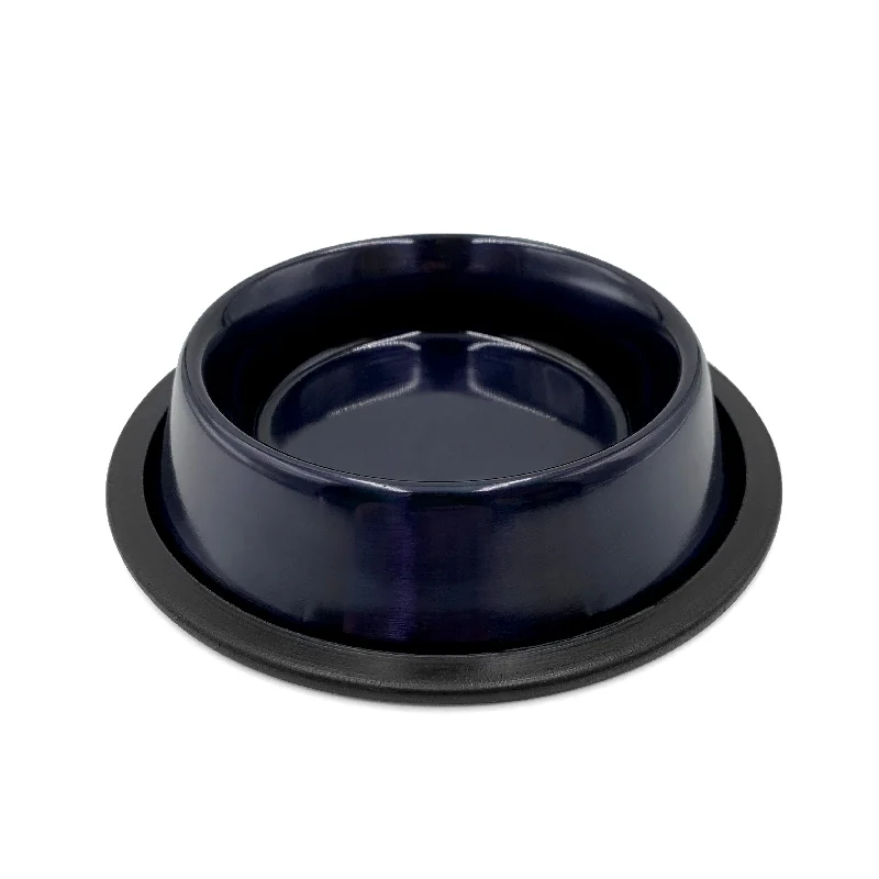 collapsible travel bowl for pets-STAINLESS STEEL, ANTI-SKID DOG BOWL MIDNIGHT BLACK