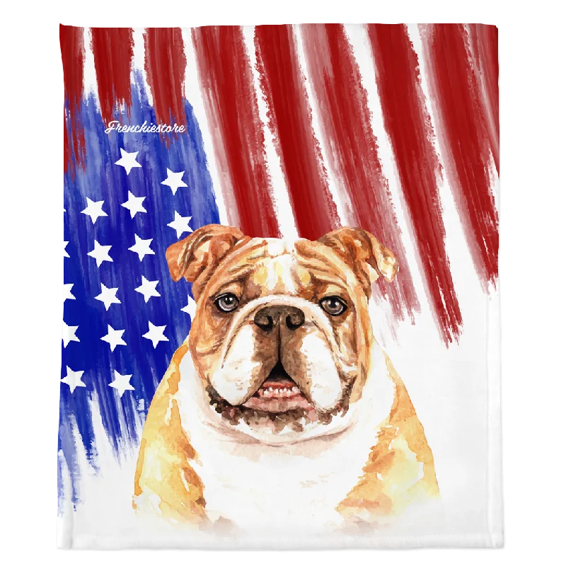 smart pet camera with treat dispenser-Patriotic English Bulldog Blanket | American dog in Watercolors