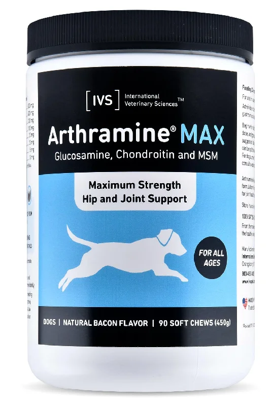 dog leash with waste bag holder-Arthramine MAX Soft Chews, Bacon, 90 ct