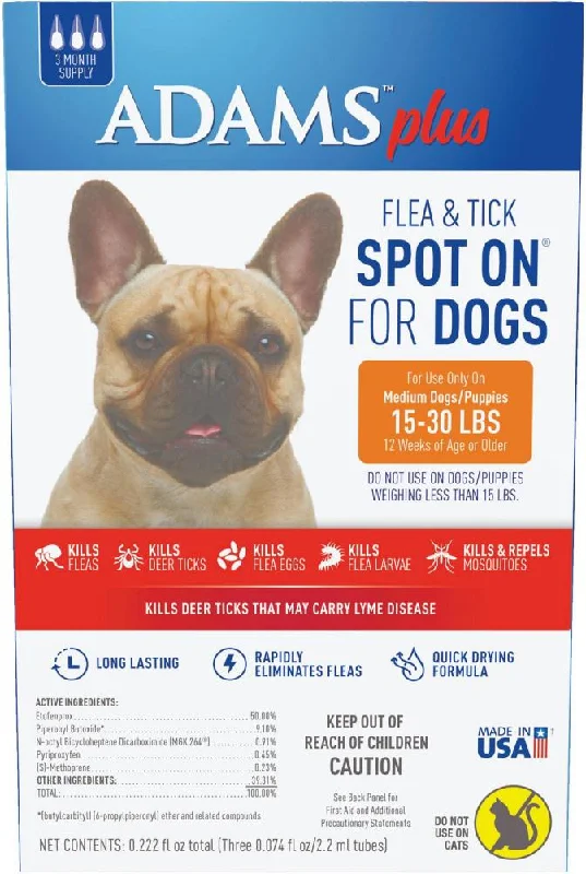 pet nail grinder quiet-Adams Plus Spot On Flea & Tick For Medium Breed Dogs (3 Month (15-30lbs dogs))