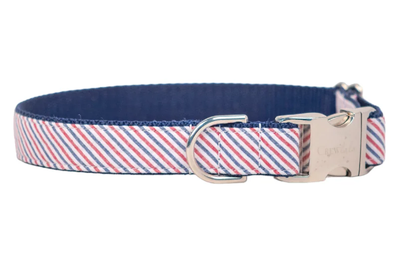 soft cat cave bed enclosed-Americana Red & Blue Seersucker Dog Collar