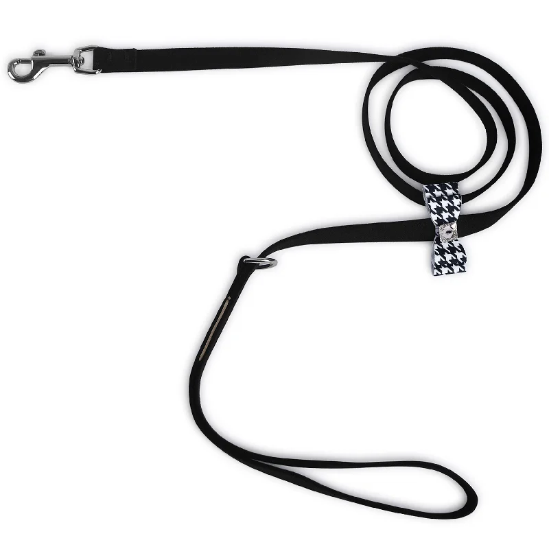 outdoor dog kennel heavy-duty-Black & White Houndstooth Big Bow Leash