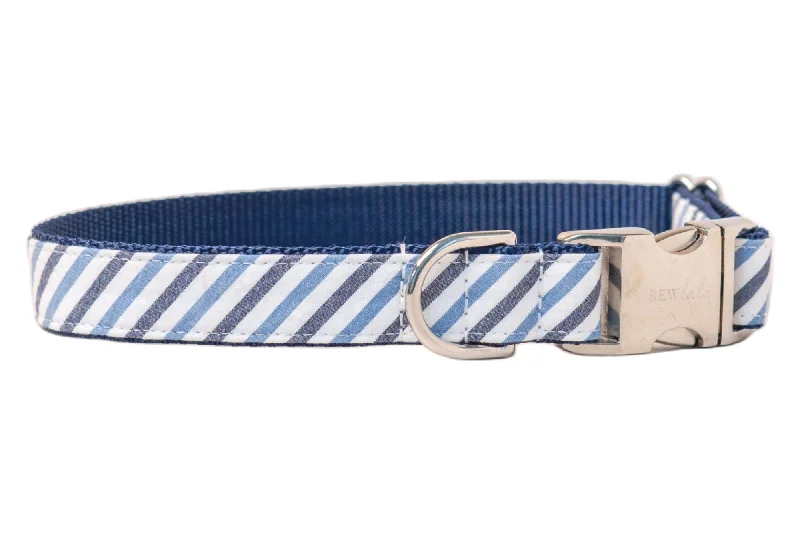 ferret hammock soft fleece-Blue & Navy Seersucker Dog Collar