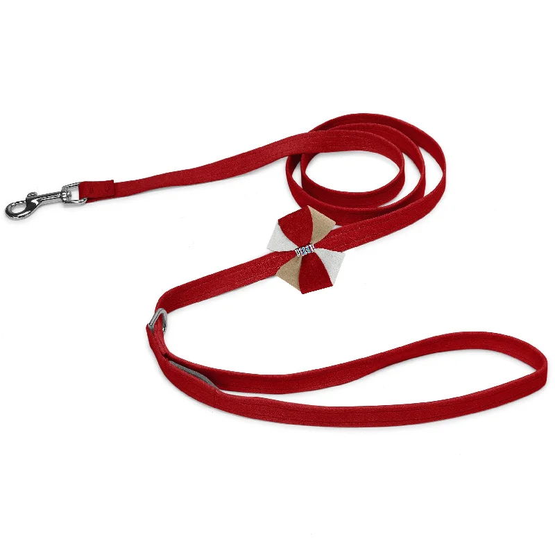 soft-sided dog crate travel-Game Day Glam Red & Sahara Pinwheel Bow Leash