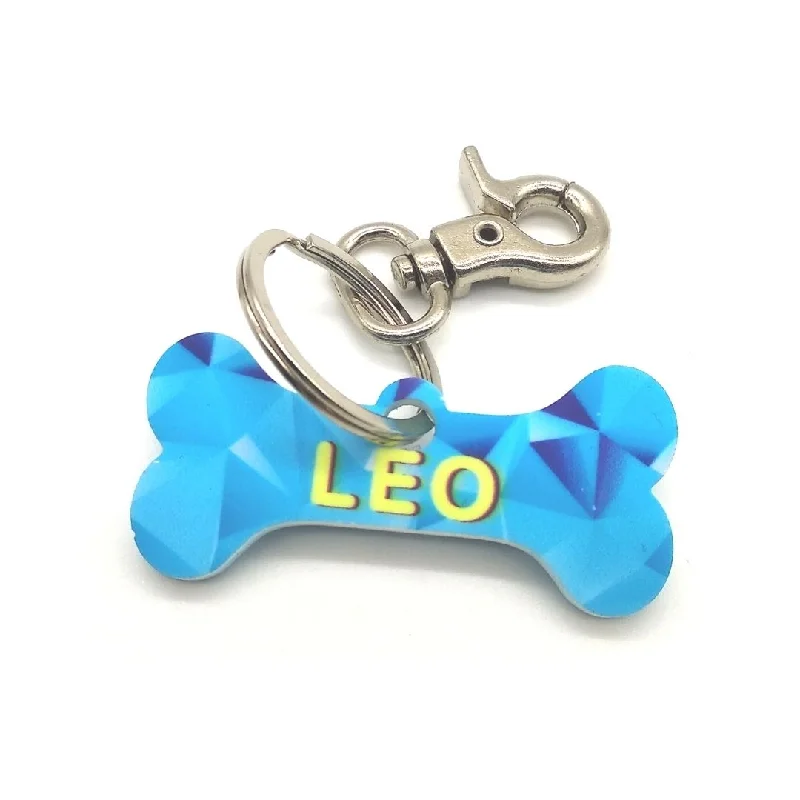 cat tunnel play toy collapsible-Custom Dog Name Tag-Bone Blue