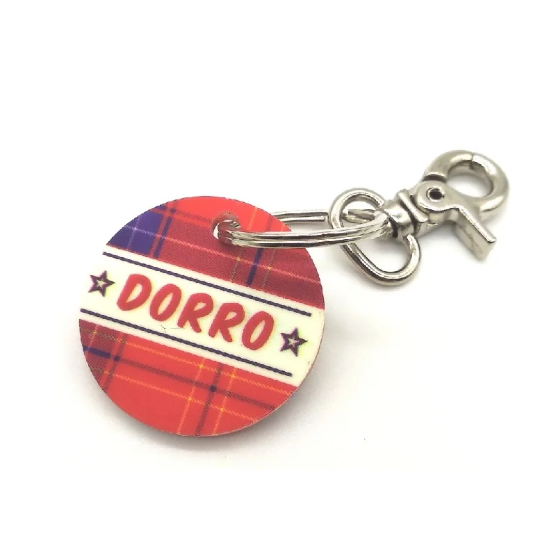 puppy playpen indoor foldable-Pet Customised Dog Name Tag-Tartan Red