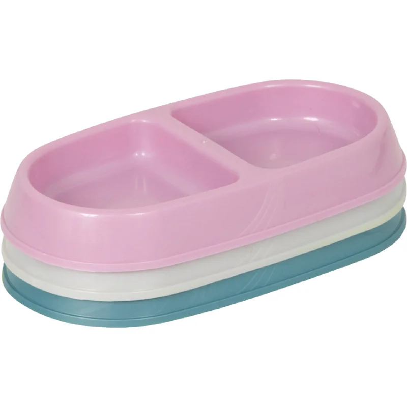 dog swimming pool foldable-Designer Plastic 7 Oz. Small Double Bowl Pet Dish