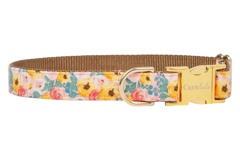 dog leash with waste bag holder-Fairytale Floral Dog Collar