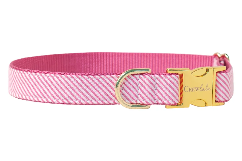 small pet travel cage portable-Fuchsia Seersucker Dog Collar