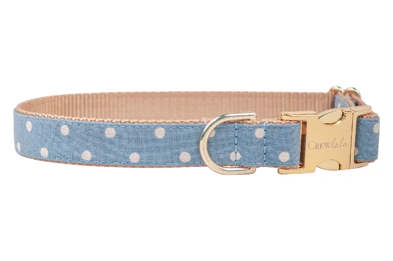 flea and tick prevention for cats-Ivory Dot on Dusty Blue Canvas Dog Collar