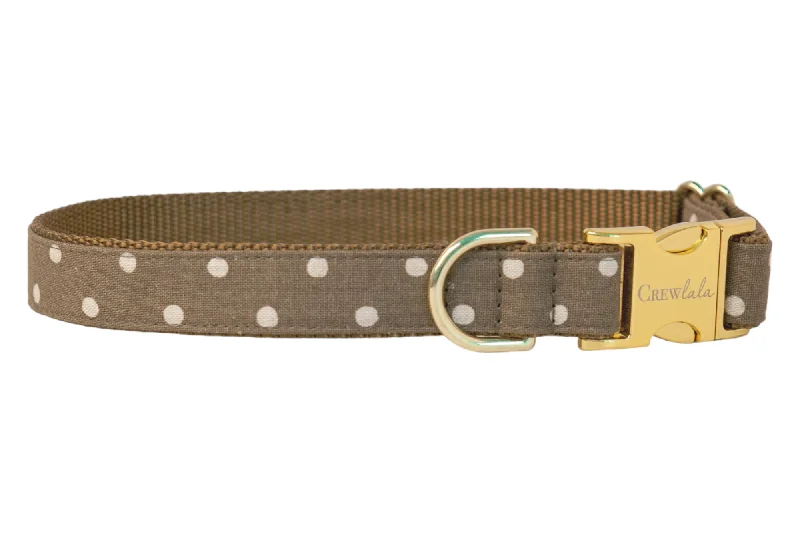 cooling mat for dogs in summer-Ivory Dot on Olive Canvas Dog Collar