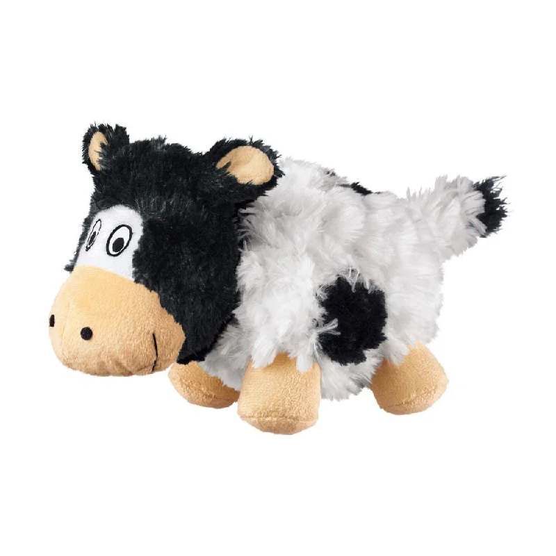 soft-sided dog crate travel-KONG Barnyard Cruncheez Cow Plush Dog Toy (Small)