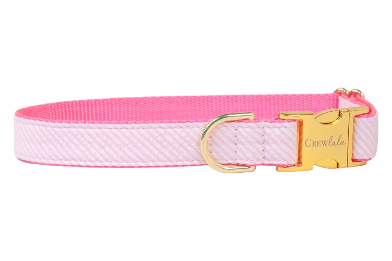 DIY pet grooming kit electric-Light Pink Seersucker Dog Collar