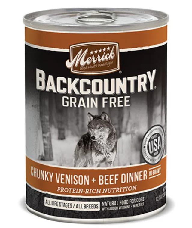 pet hair vacuum for couch-Merrick Backcountry Grain Free Chunky Venison and Beef Canned Dog Food