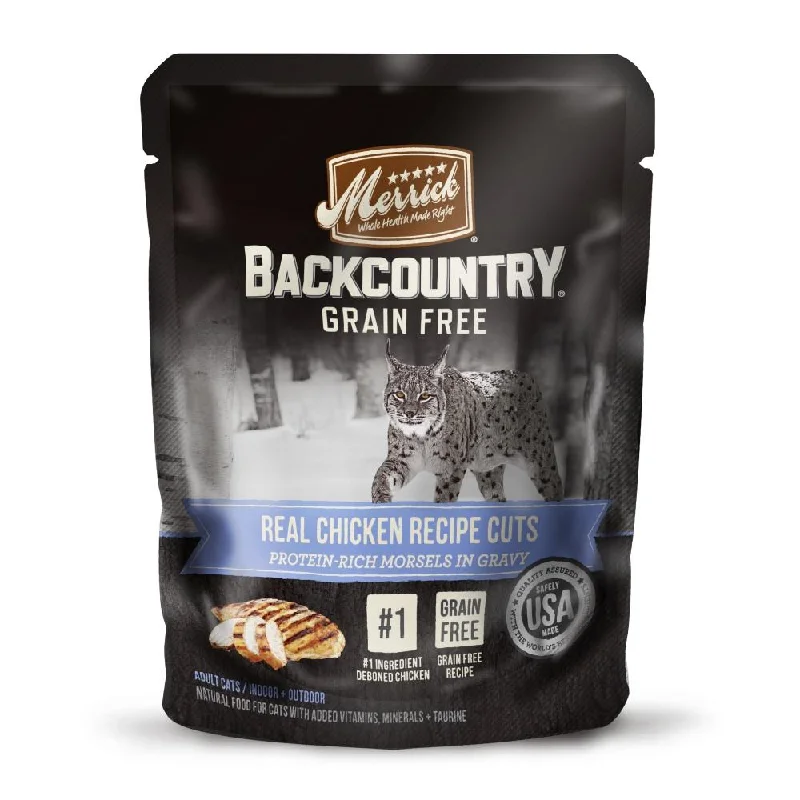 dog flea collar long-lasting-Merrick Backcountry Grain Free Real Chicken Cuts Recipe Cat Food Pouch