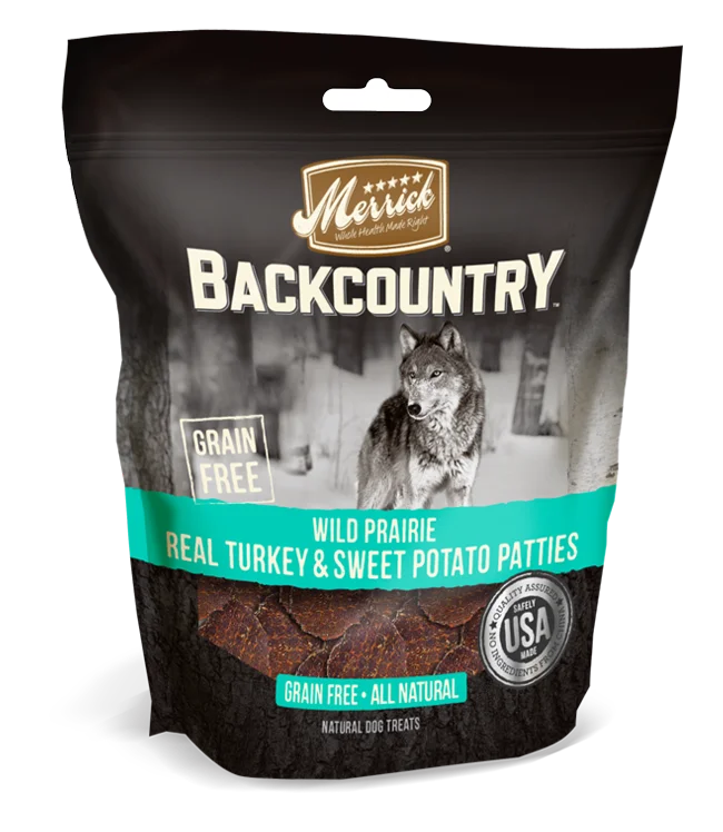 cat grooming gloves with silicone tips-Merrick Backcountry Turkey And Sweet Potato Patty Treats