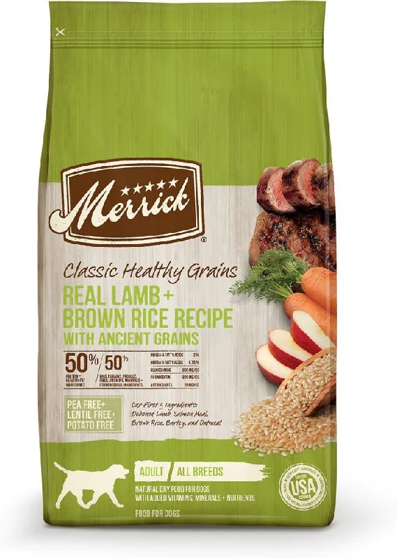 calming dog bed for anxiety-Merrick Classic Lamb & Brown Rice Recipe with Ancient Grains Dry Dog Food