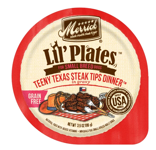 soft cat cave bed enclosed-Merrick Lil' Plates Small Breed Grain Free Teeny Texas Steak Tips Dog Food Tray