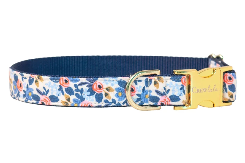 ferret hammock soft fleece-Navy Les Fleurs Dog Collar